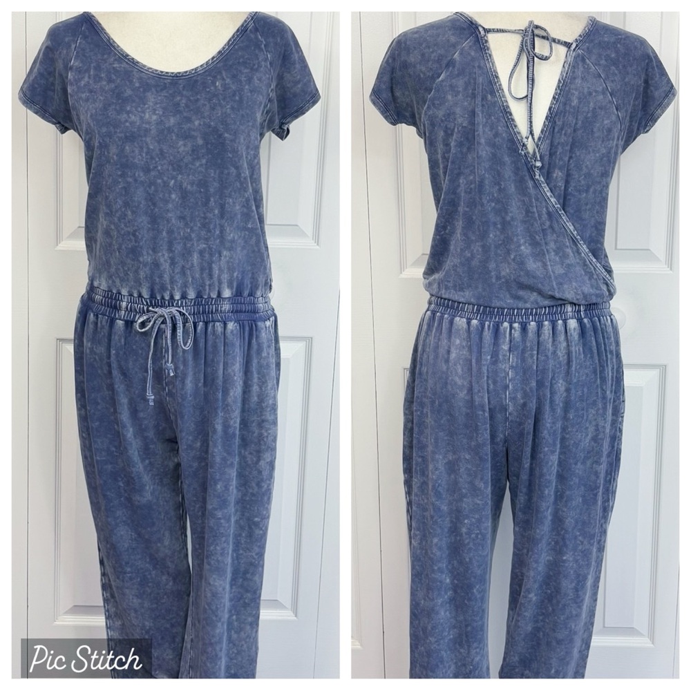 Promesa Comfy Soft Blue Mineral Wash Knit True to You Jumpsuit Medium
